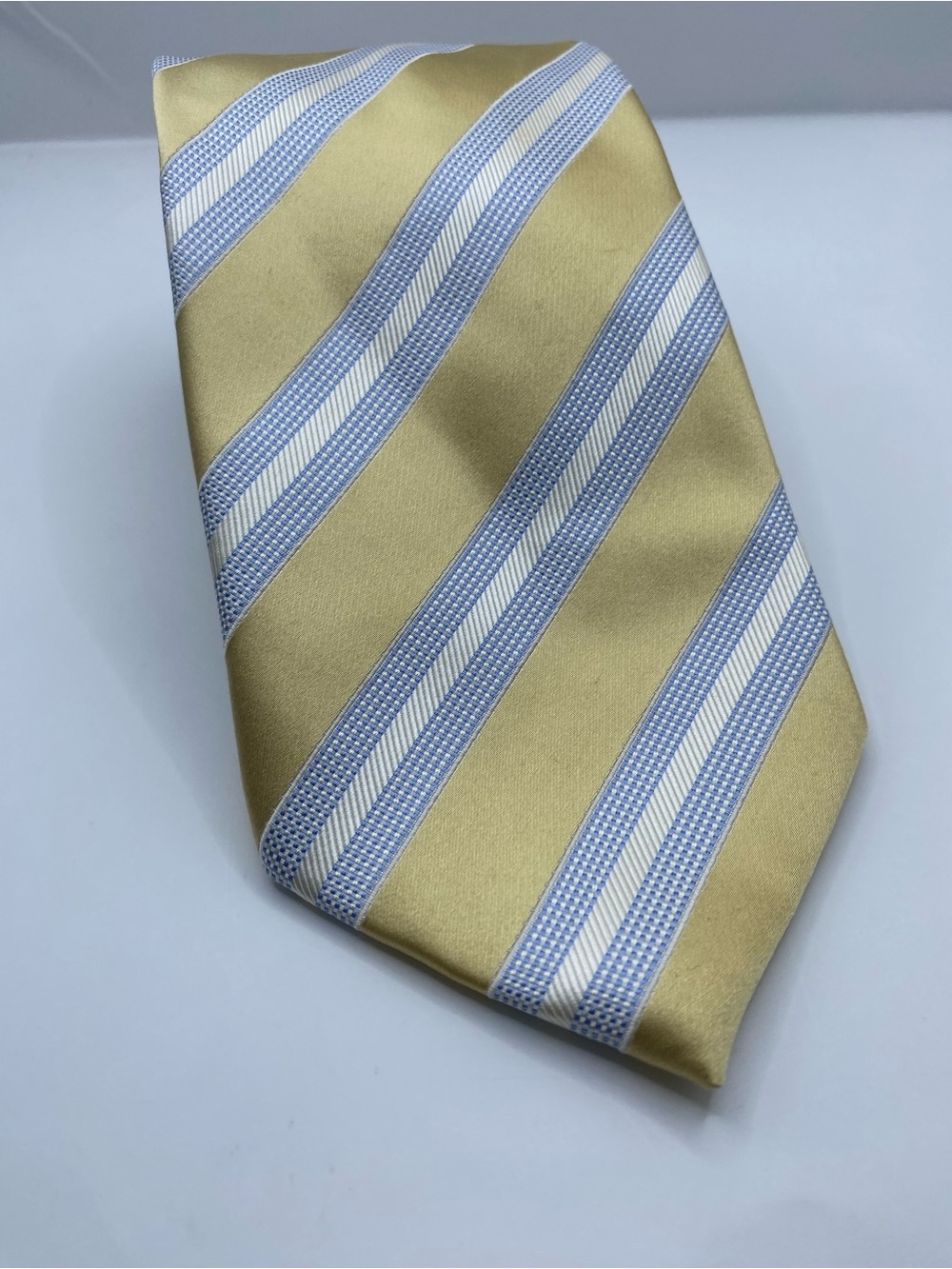 Donald J. Trump Signature Collection Yellow & Light Blue Striped Silk Tie